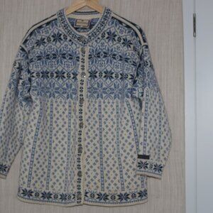 Dale of Norway White Blue Knit Sweater cardigan Women size L